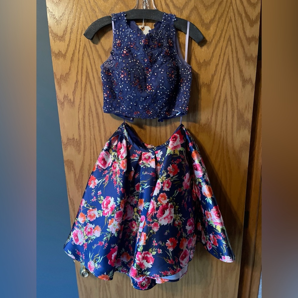 Blue Floral Two Piece Dress
